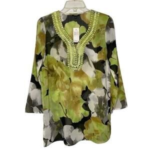 Premise NWT Womens Beaded Sheer Floral Melrose Tunic Top Long Sleeve Size Small
